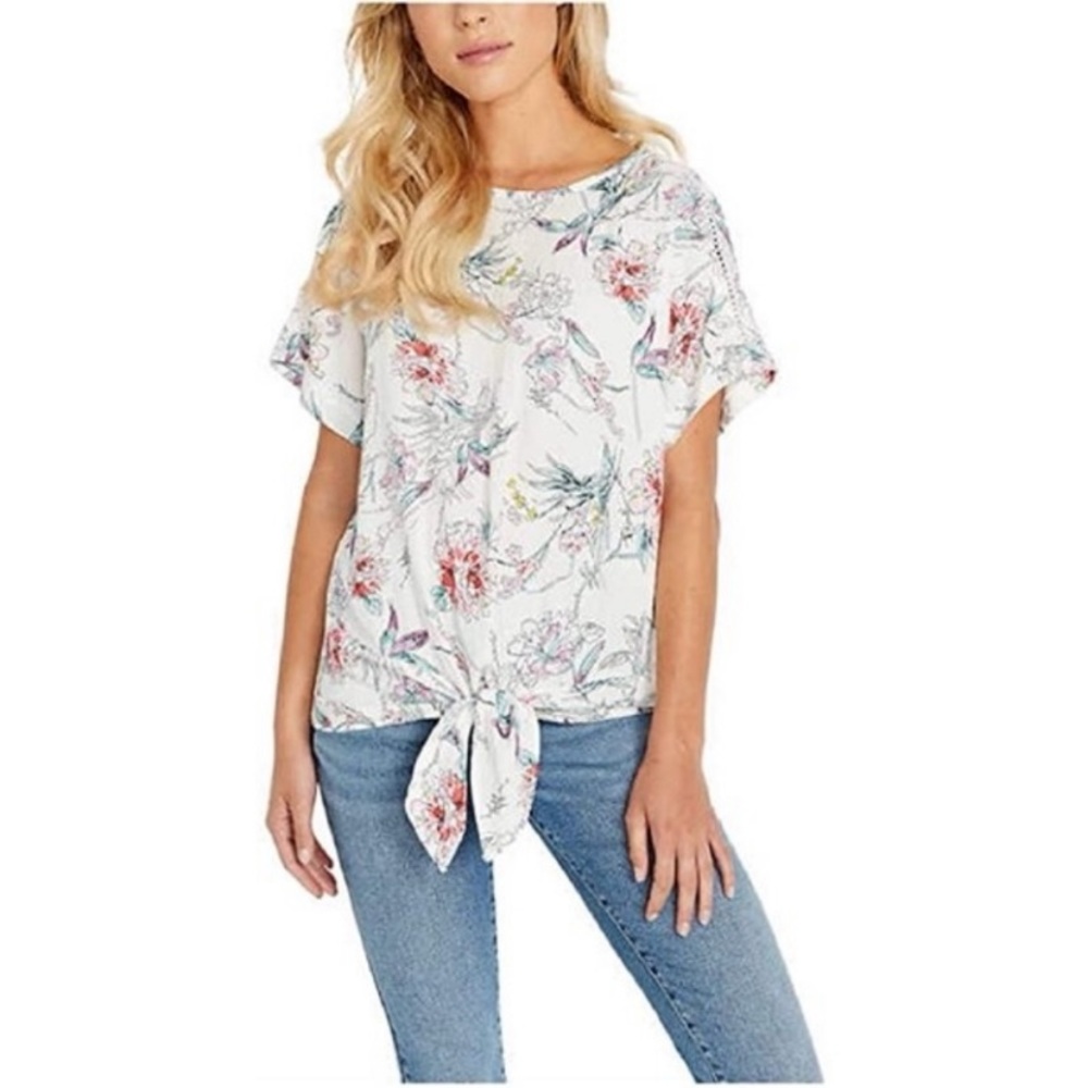 Buffalo David Bitton White Floral Front Tie Top